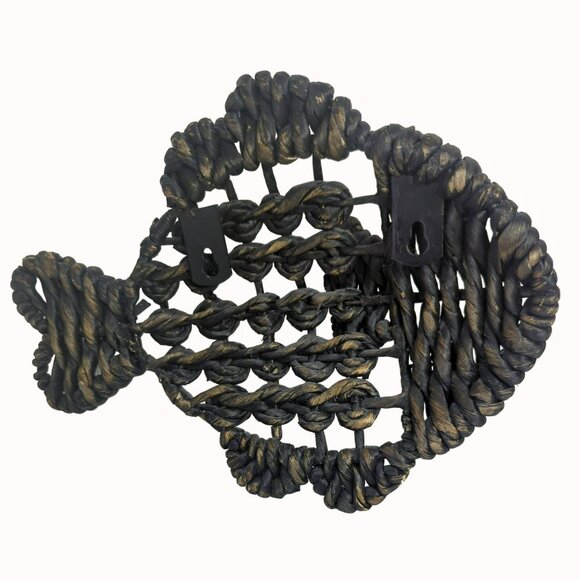 Woven Wicker Rattan Fish Shaped Hanging Wall Decor Set Of 2 Dark Gray - Picture 4 of 5